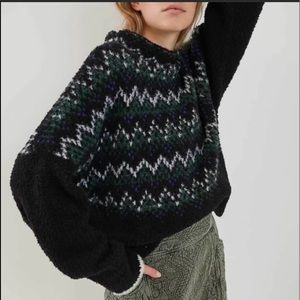 Anthropologie Selene Pilcro Nordic Fleece Cheveron BlackGreen Sweater